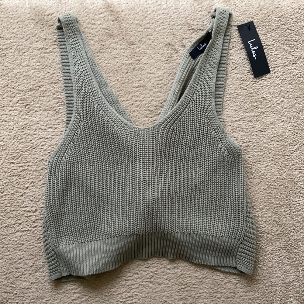 Lulu’s Sage Cropped Sweater Tank Size Small